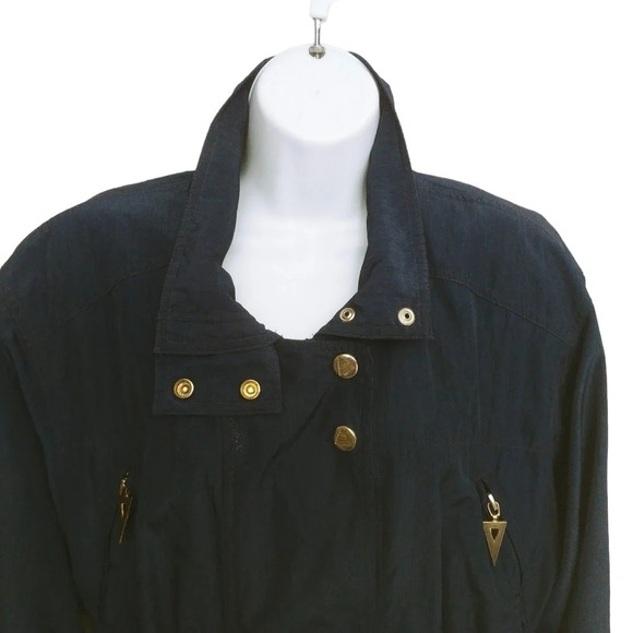 Apropos Retro Wind Resistant Lightweight  Coat Padded Shoulders Gold Metal XS - Picture 3 of 11